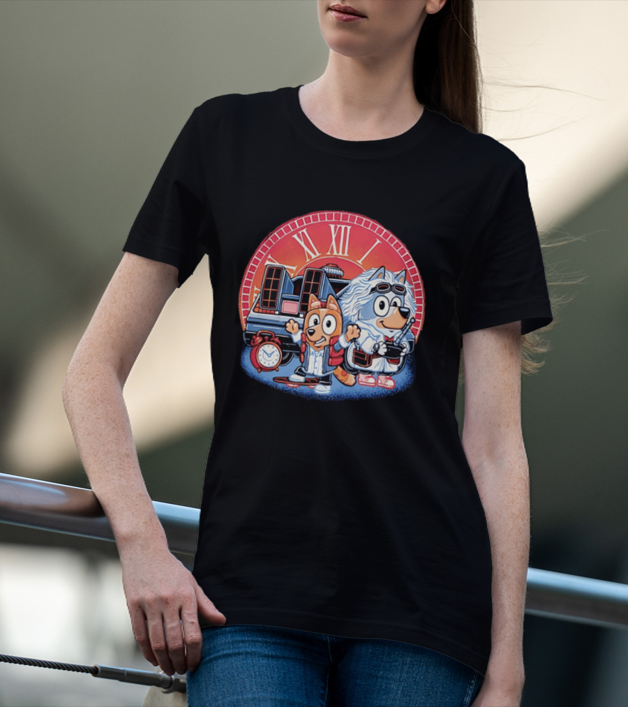 Bluey And Chilli Bark In Time Doc Brown Marty McFly T-Shirt