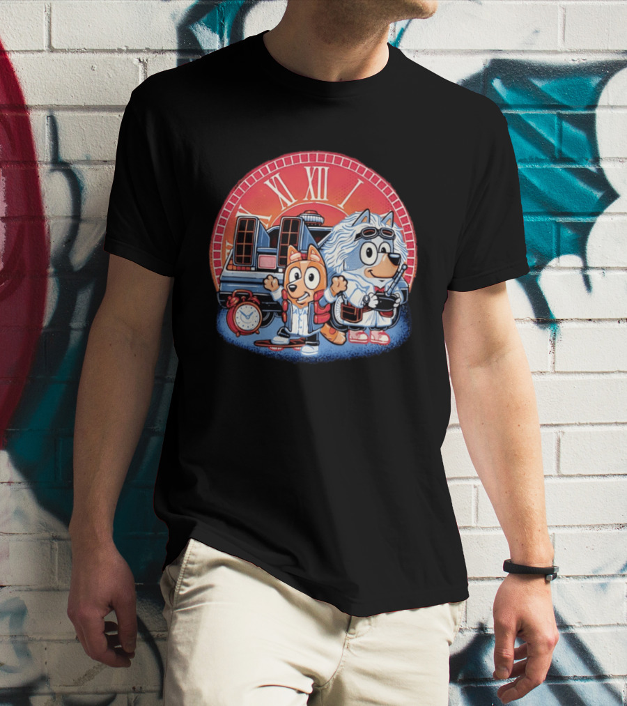 Bluey And Chilli Bark In Time Doc Brown Marty McFly T-Shirt