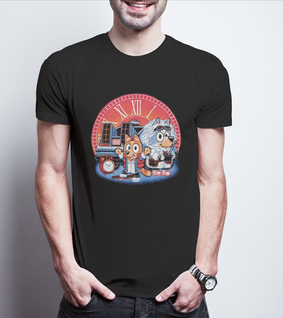 Bluey And Chilli Bark In Time Doc Brown Marty McFly T-Shirt