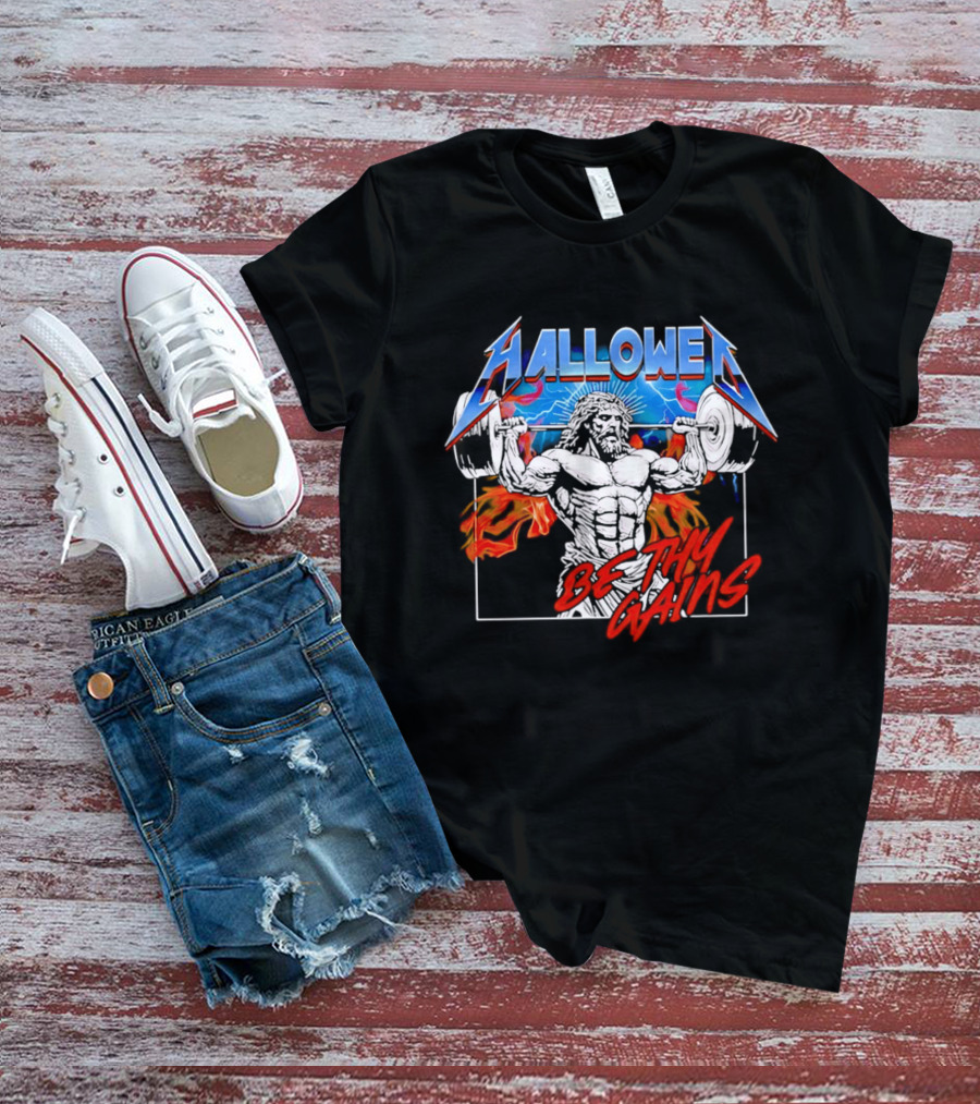 Hallowed Be Thy Gains Jesus Weightlifting Muscular Power T-Shirt