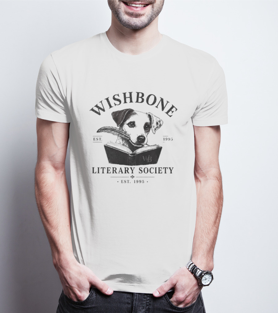 PBS Wishbone Literary Society Est 1995 Classic Dog Reading Book T-Shirt