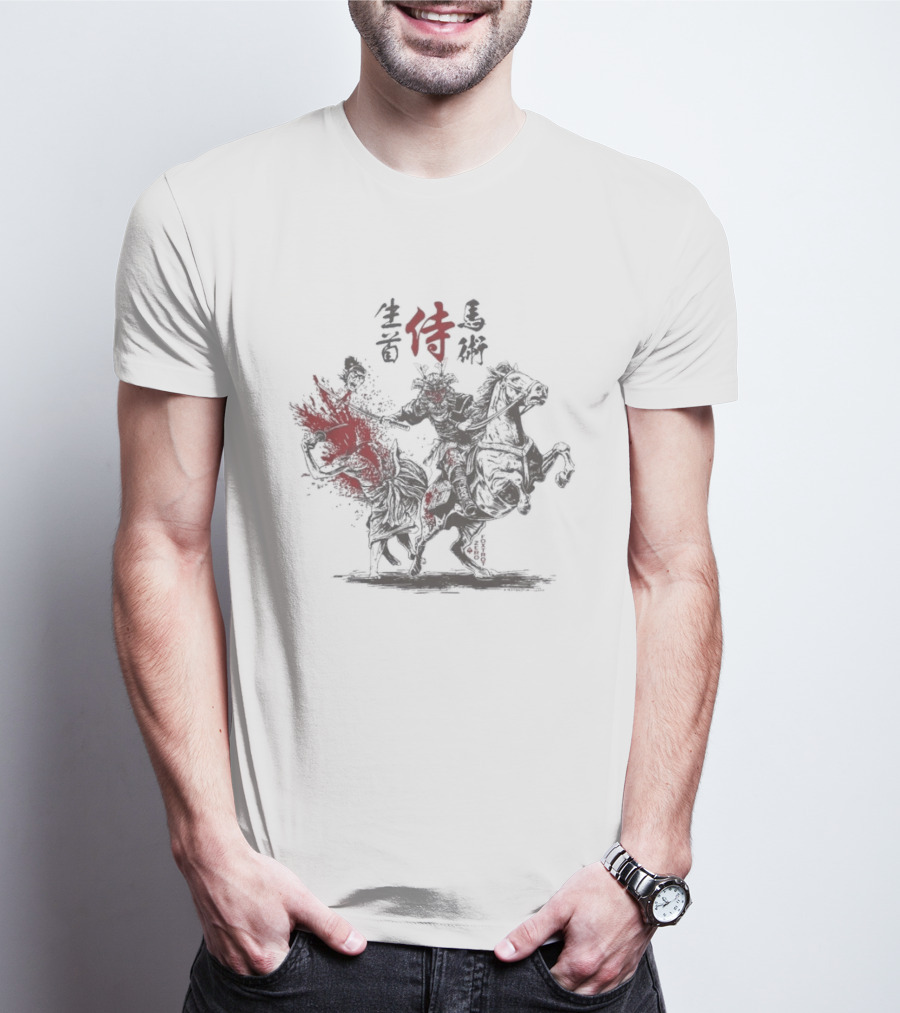 Zero Foxtrot Namakubi Bajutsu Samurai Riding Warrior With Red Kanji T-Shirt
