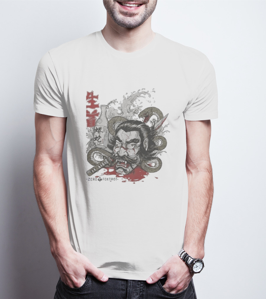 Zero Foxtrot Namakubi Sake Samurai Warrior Kanji T-Shirt