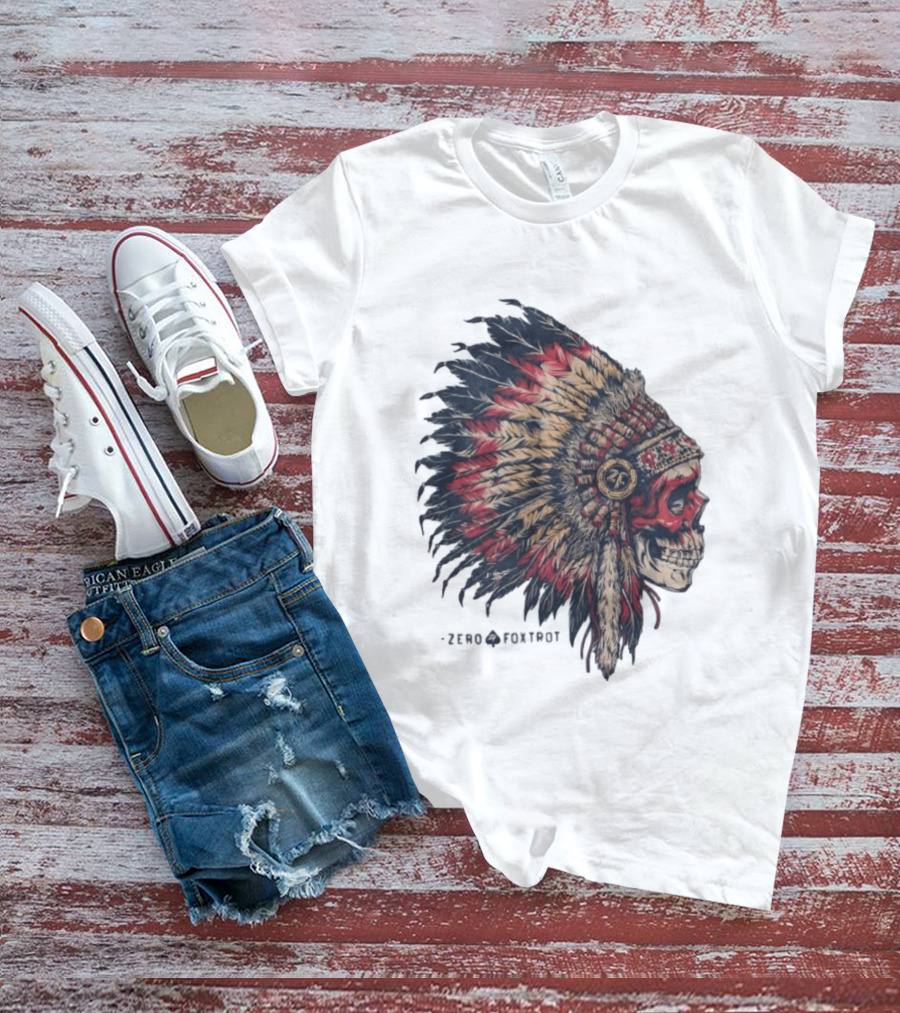Zero Foxtrot Skull In Feathered Headdress T-Shirt