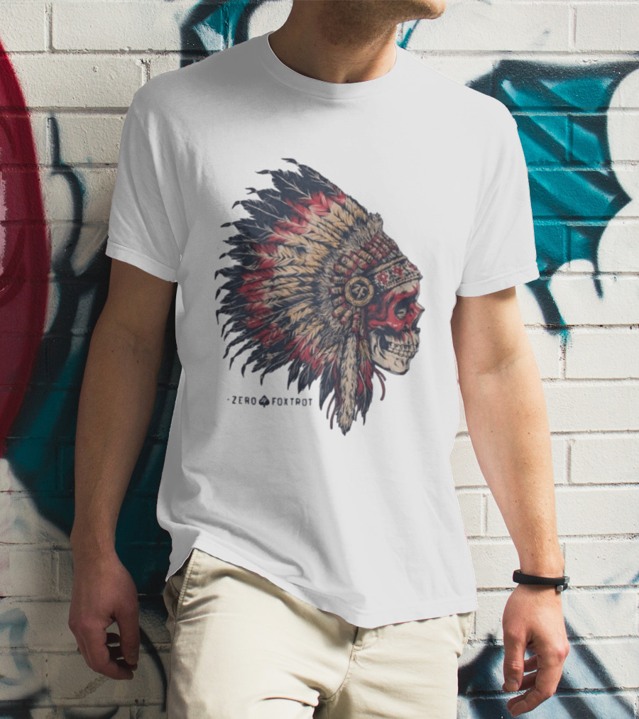 Zero Foxtrot Skull In Feathered Headdress T-Shirt