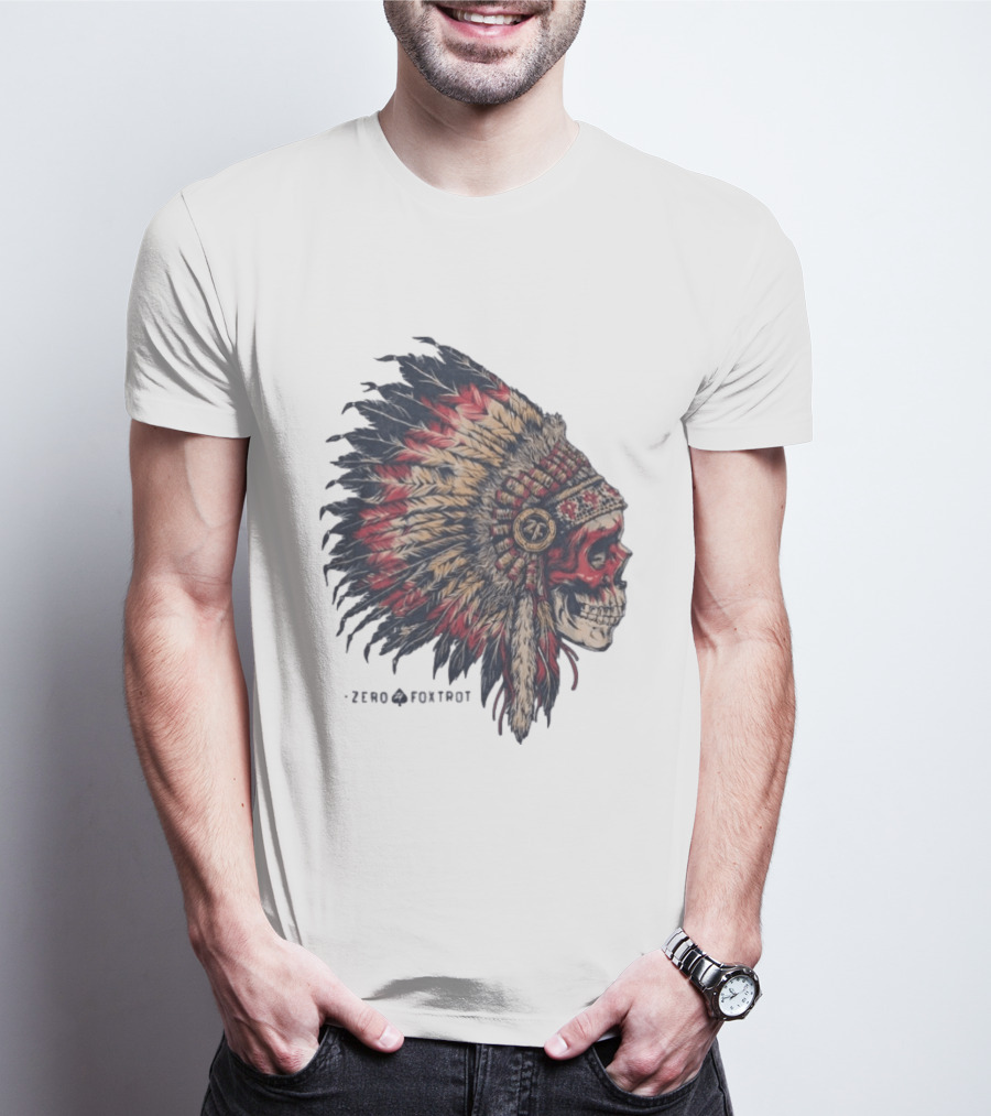 Zero Foxtrot Skull In Feathered Headdress T-Shirt