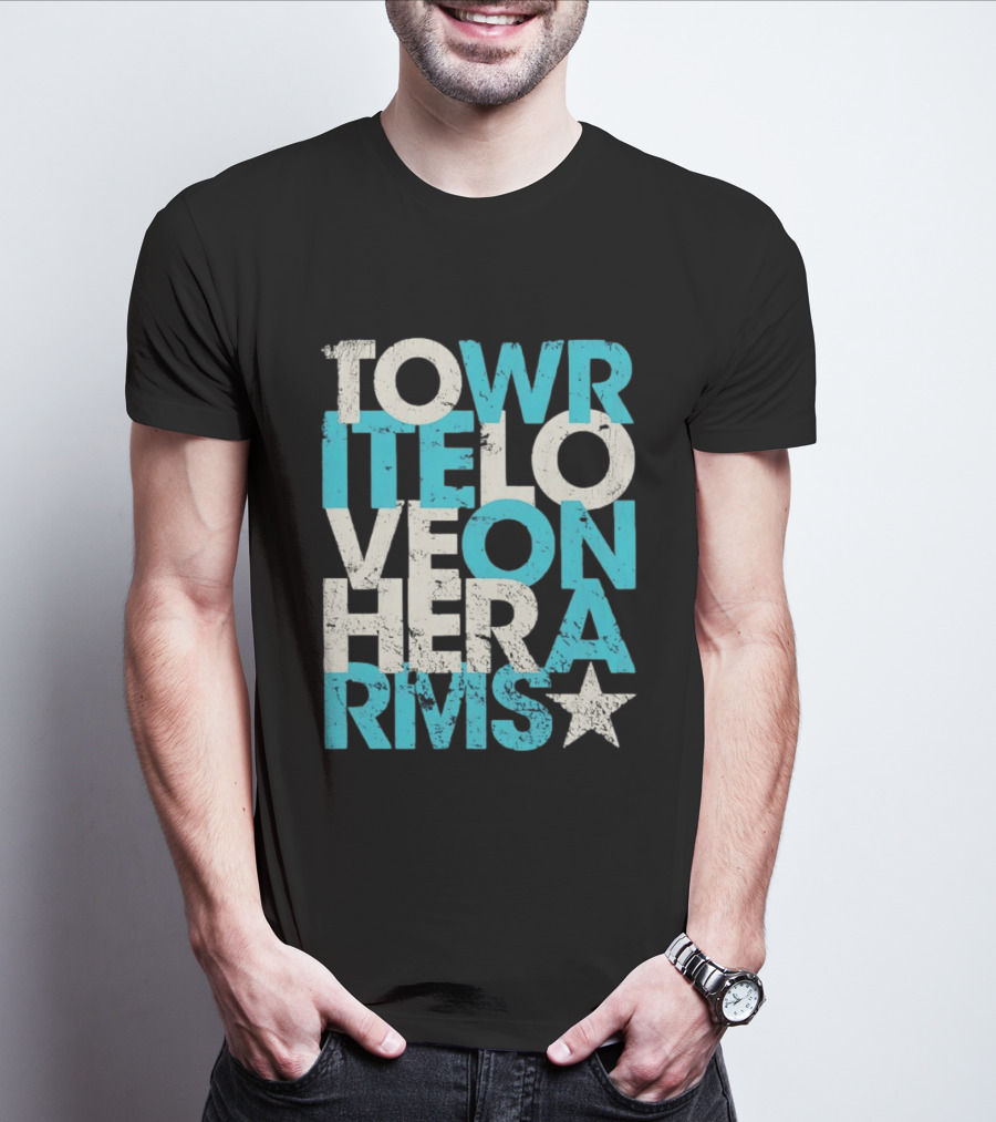 Tower Love Hero Arms Distressed Text Star T-Shirt