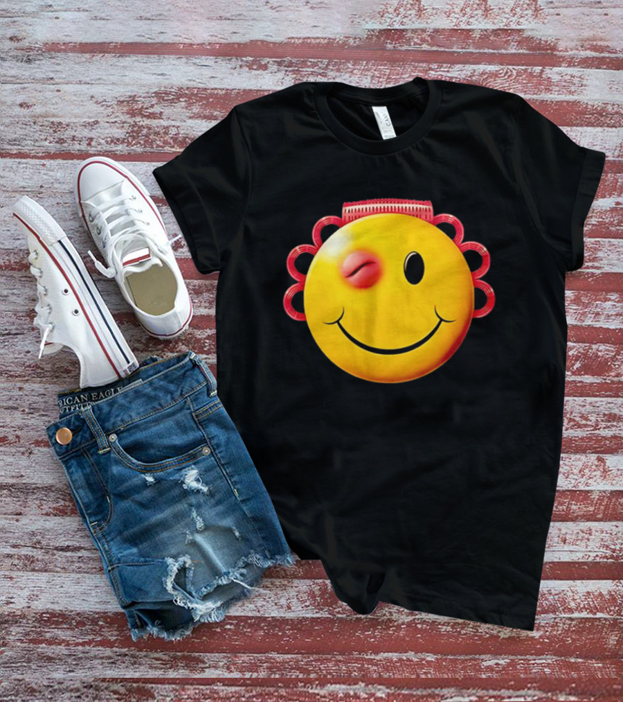 Winking Smiley Face Emoji With Hair Rollers T-Shirt