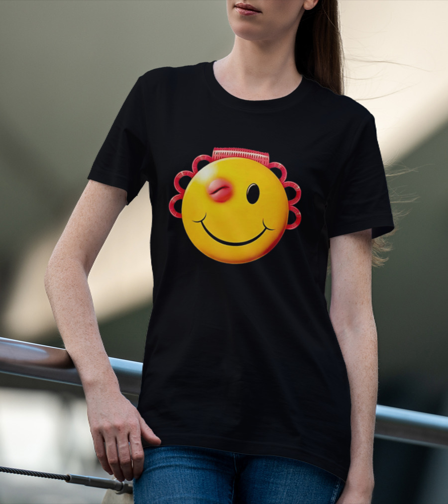 Winking Smiley Face Emoji With Hair Rollers T-Shirt
