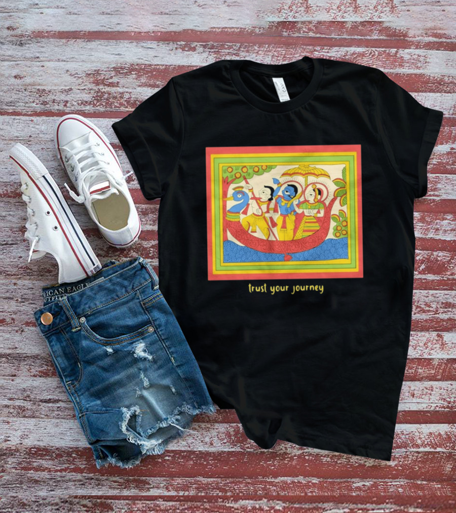 Phad Paintings Trust Your Journey Krishna Radha Boat Scene T-Shirt