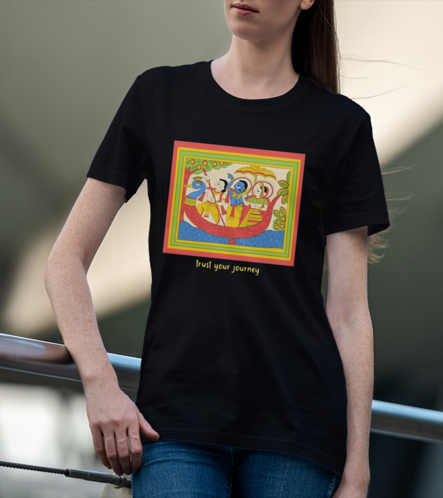 Phad Paintings Trust Your Journey Krishna Radha Boat Scene T-Shirt