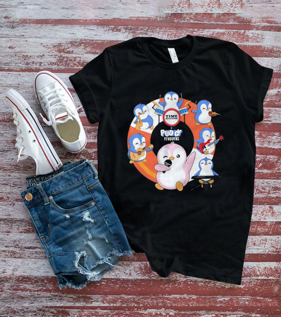 Pudgy Penguins Time Machine Band Musical Penguins Party T-Shirt