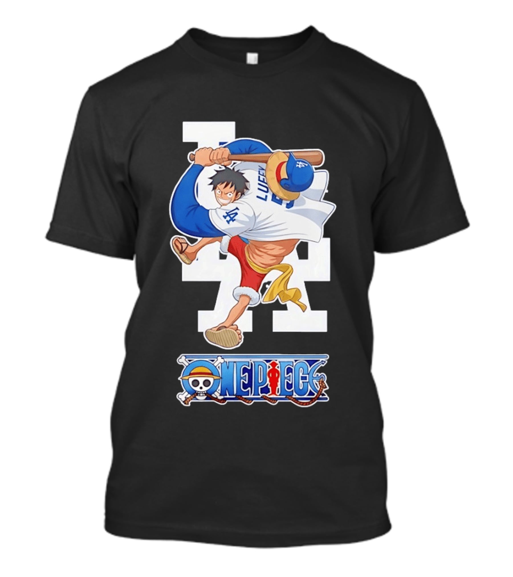 Luffy One Piece LA Baseball Crossover Dodgers T-Shirt