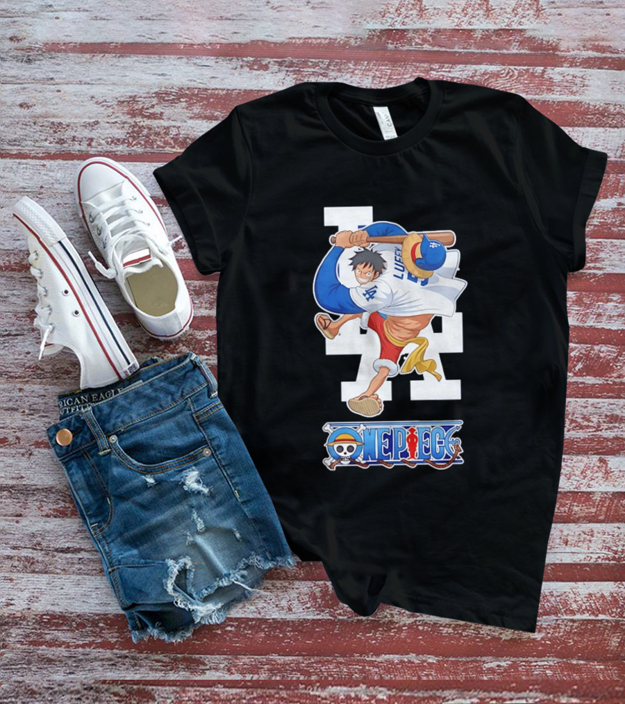 Luffy One Piece LA Baseball Crossover Dodgers T-Shirt