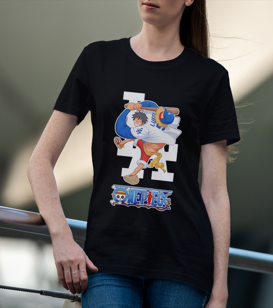 Luffy One Piece LA Baseball Crossover Dodgers T-Shirt