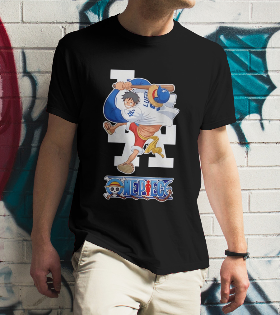 Luffy One Piece LA Baseball Crossover Dodgers T-Shirt