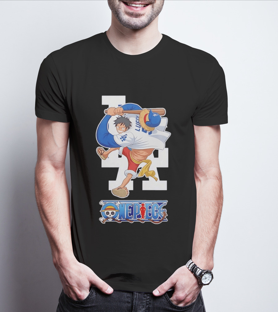 Luffy One Piece LA Baseball Crossover Dodgers T-Shirt