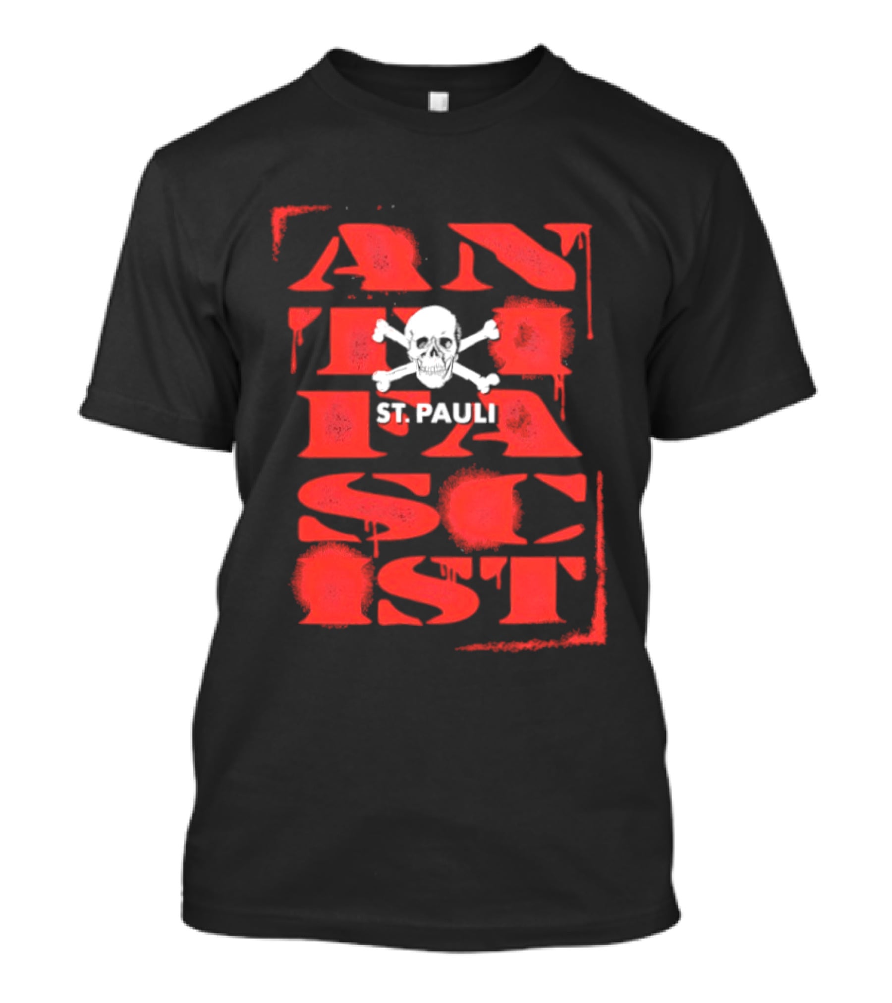 St Pauli Anti Fascist Skull Crossbones Stencil T-Shirt