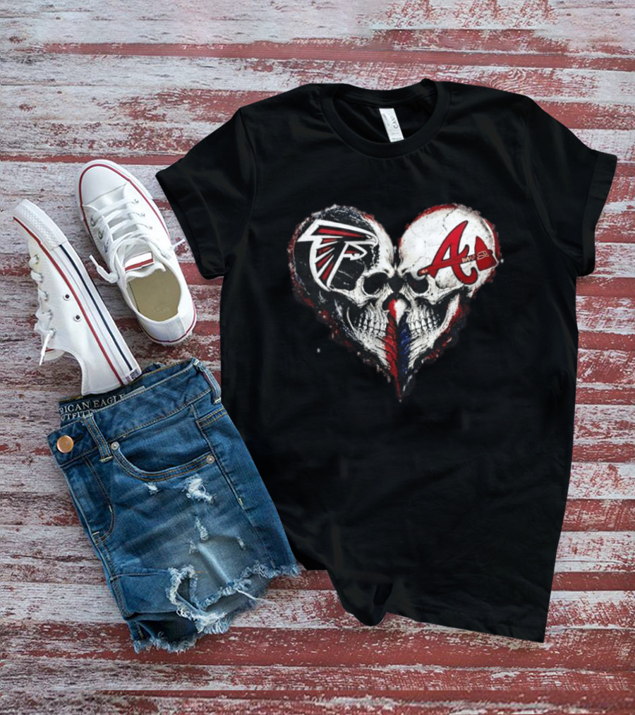 Atlanta Falcons And Atlanta Braves Skull Heart T-Shirt