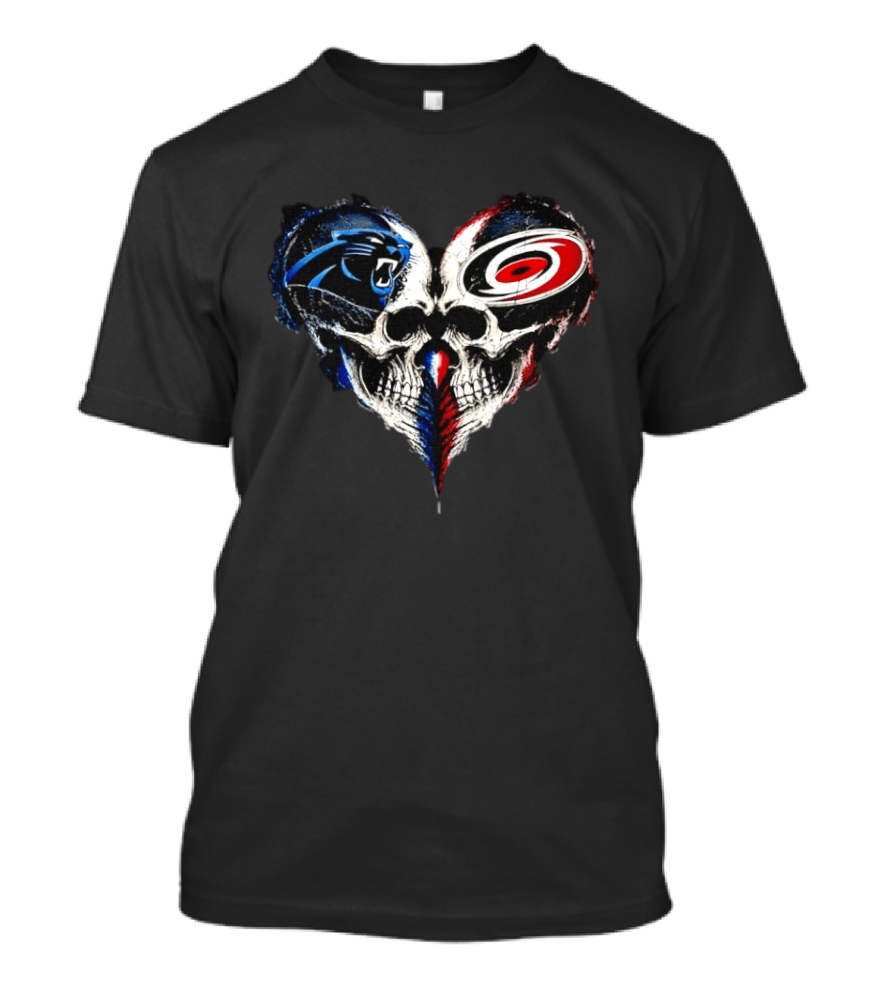 Carolina Panthers And Carolina Hurricanes Heart Skulls T-Shirt