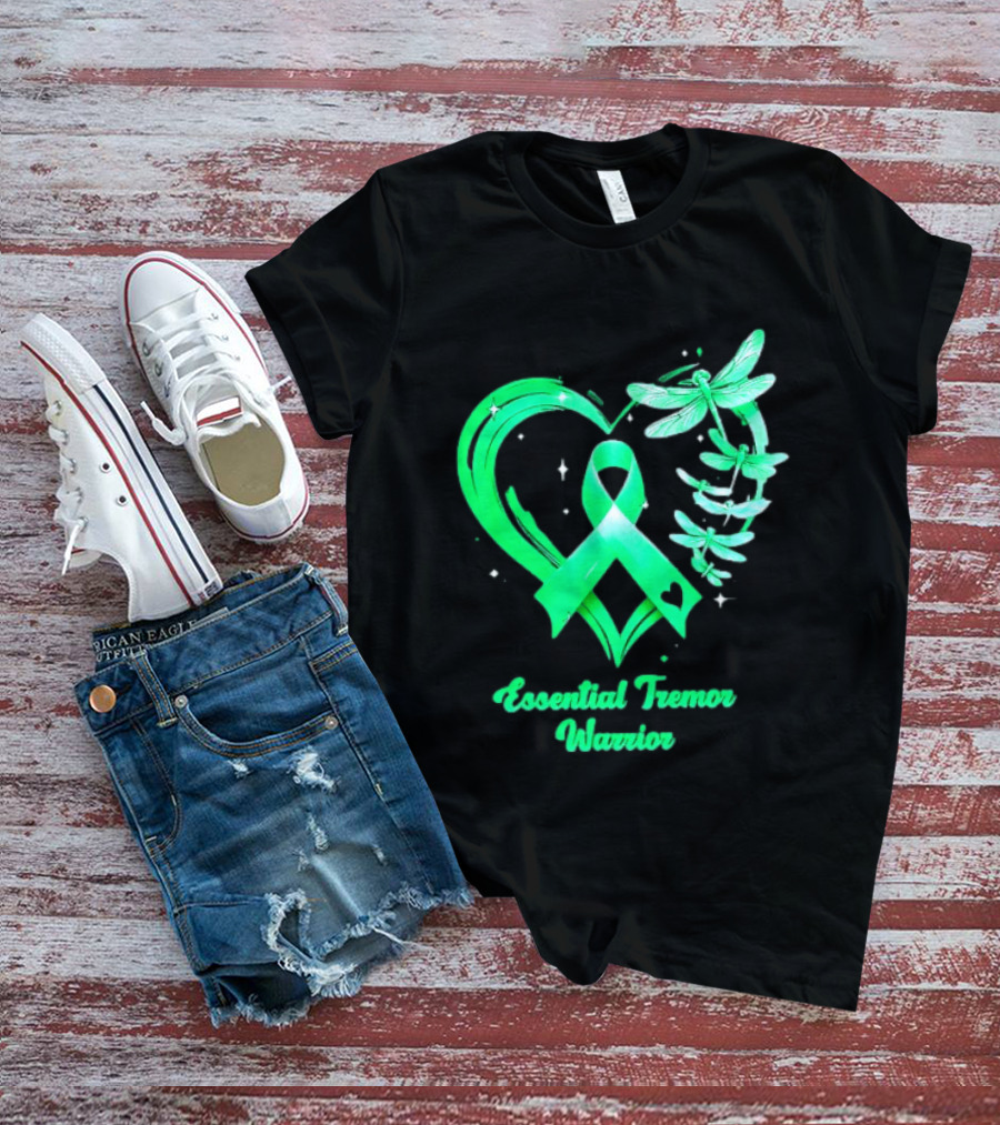 Essential Tremor Warrior Teal Ribbon Dragonfly Heart T-Shirt