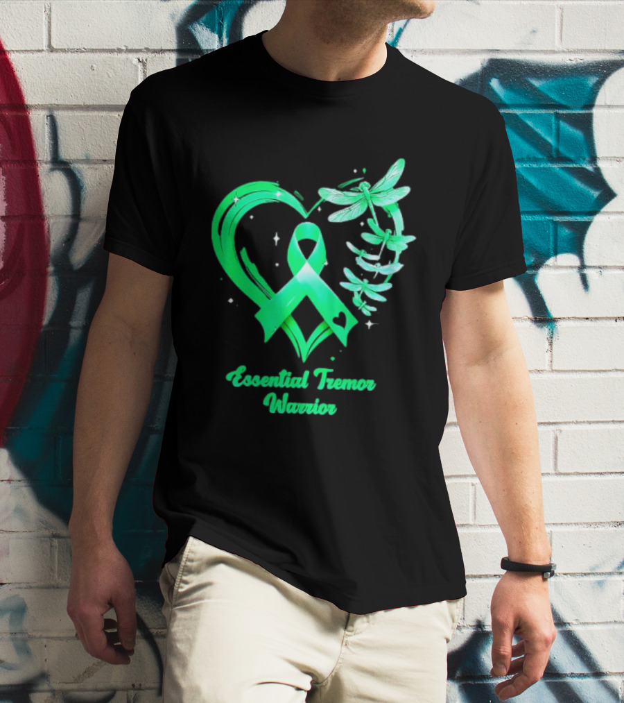 Essential Tremor Warrior Teal Ribbon Dragonfly Heart T-Shirt