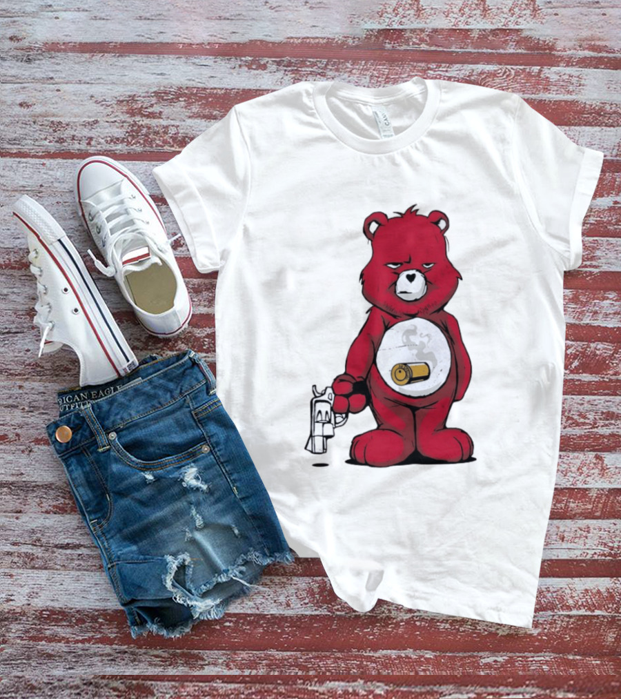 Red Bear With Revolver .38 Special Bullet Smoke T-Shirt