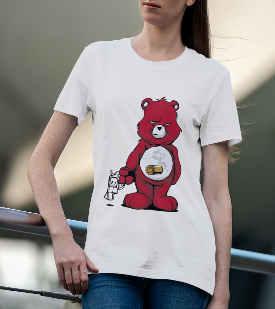 Red Bear With Revolver .38 Special Bullet Smoke T-Shirt