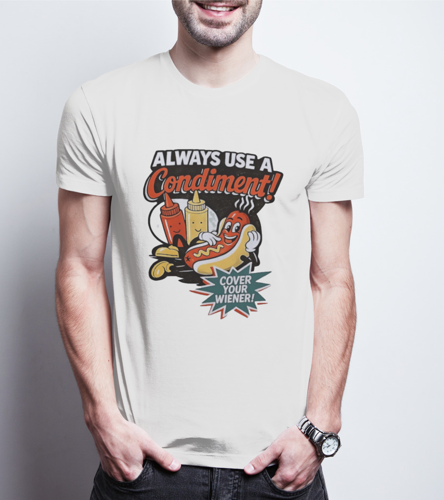 Always Use A Condiment Cover Your Wiener Hot Dog Fun T-Shirt