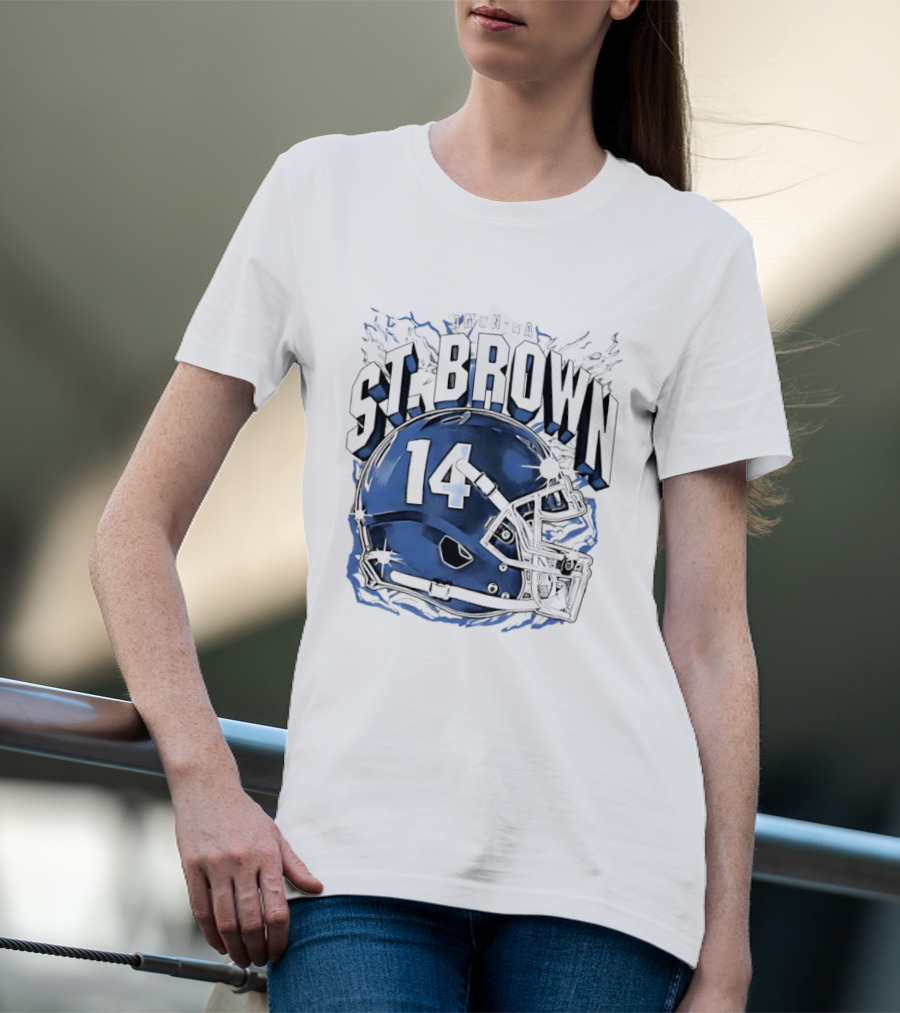 Amon Ra St. Brown 14 Helmet Detroit Lions T-Shirt