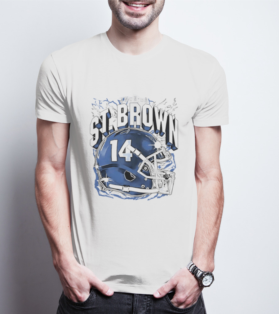 Amon Ra St. Brown 14 Helmet Detroit Lions T-Shirt