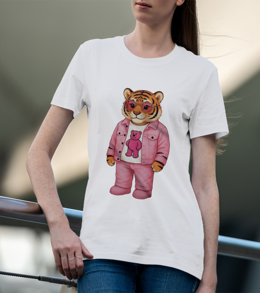 Cincinnati Bengals Fashion Pink Denim Tiger Bear T-Shirt