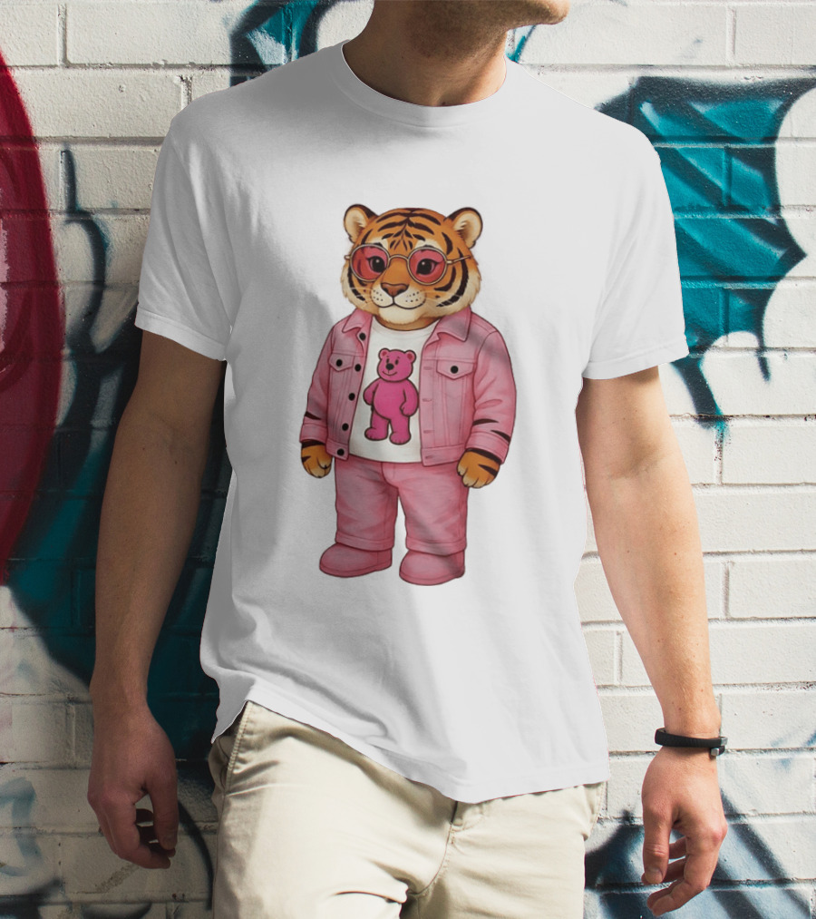 Cincinnati Bengals Fashion Pink Denim Tiger Bear T-Shirt