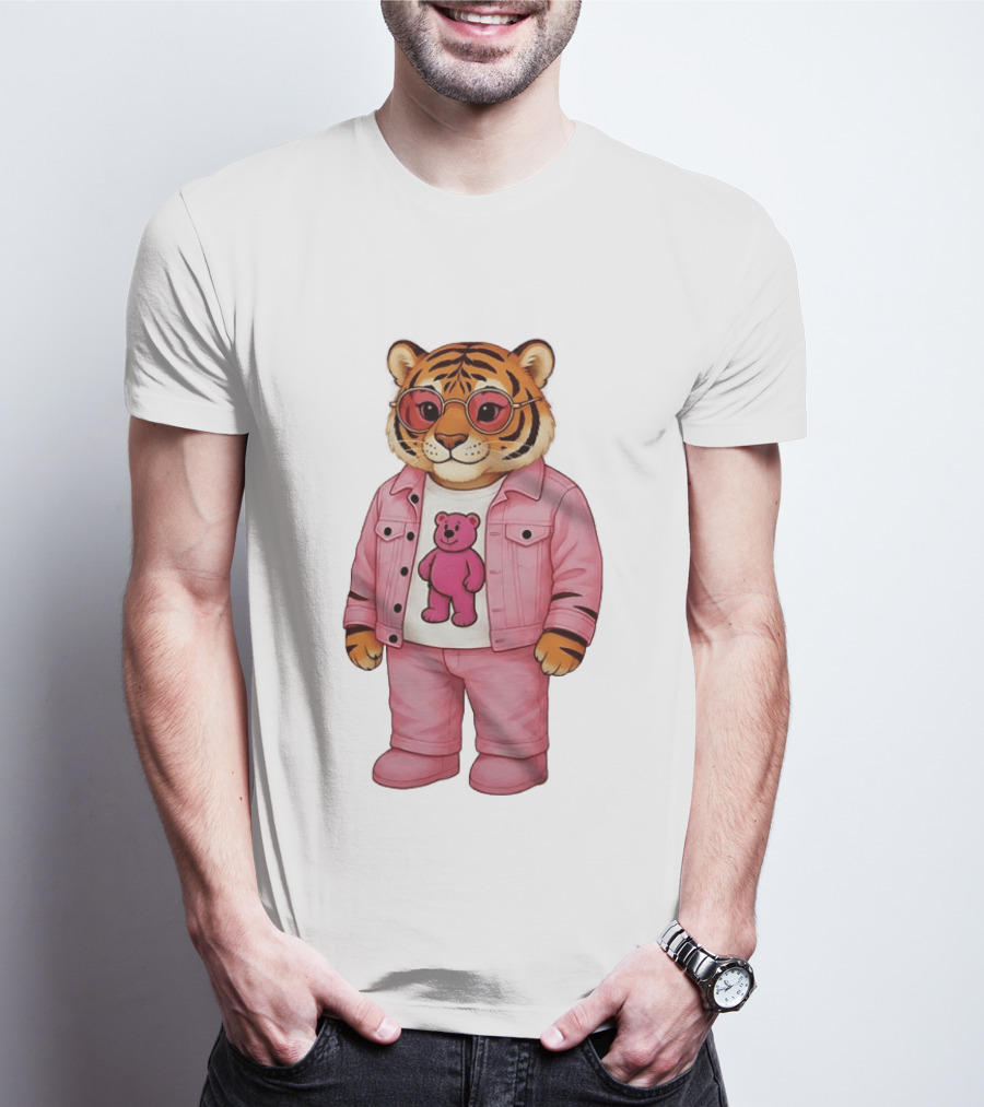 Cincinnati Bengals Fashion Pink Denim Tiger Bear T-Shirt