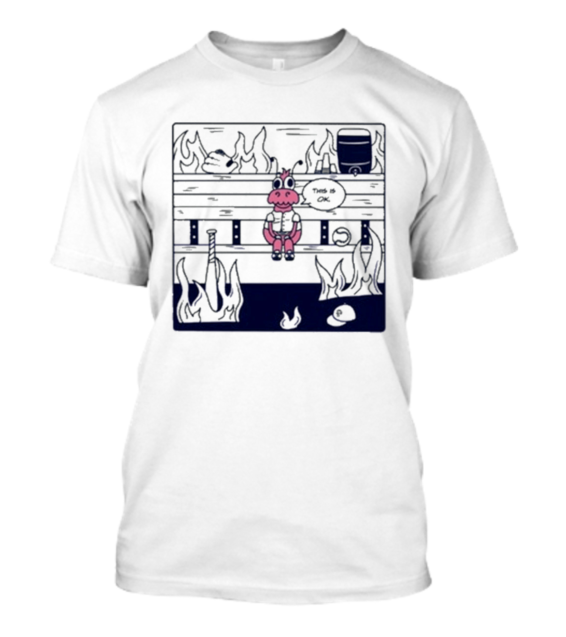 Jaxshrimp This Is Fine Fires Cartoon Cow Sitting Amidst Flames T-Shirt
