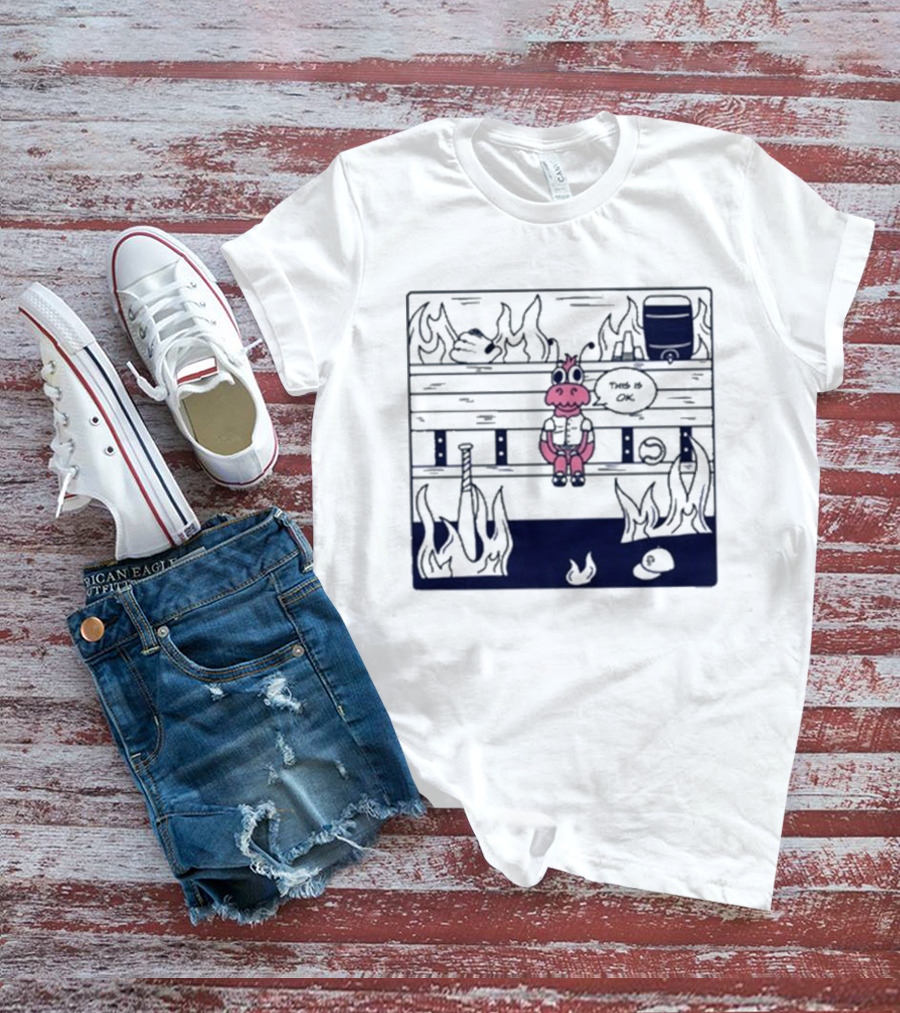 Jaxshrimp This Is Fine Fires Cartoon Cow Sitting Amidst Flames T-Shirt