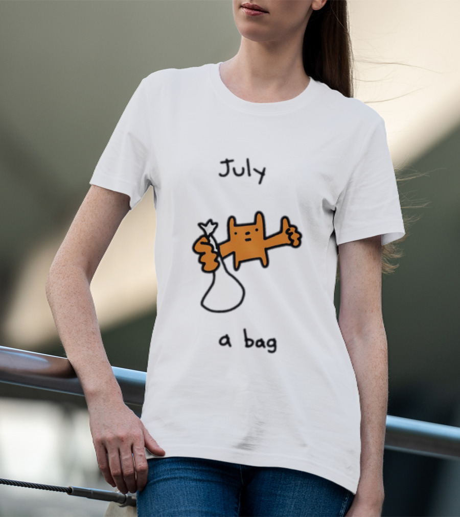 July A Bag Orange Character Doodle With White Knot Balloon T-Shirt