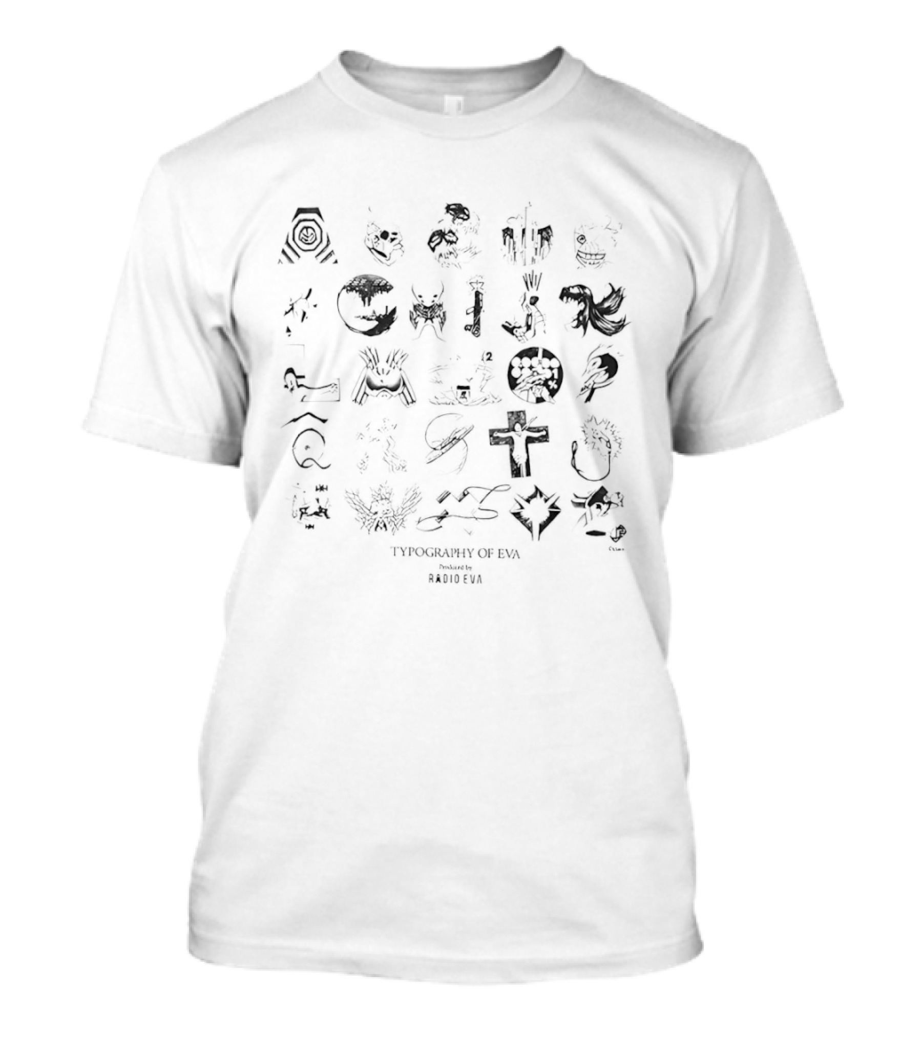 Evangelion Typography Of Eva Radio Eva Alphabet Collage T-Shirt