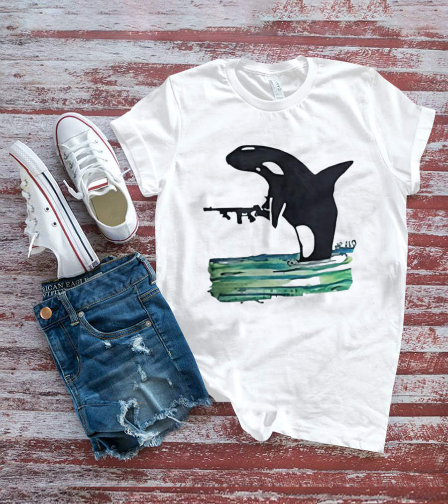 Orca Whale Holding A Machine Gun T-Shirt