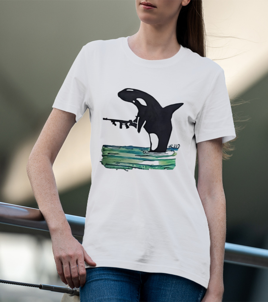 Orca Whale Holding A Machine Gun T-Shirt