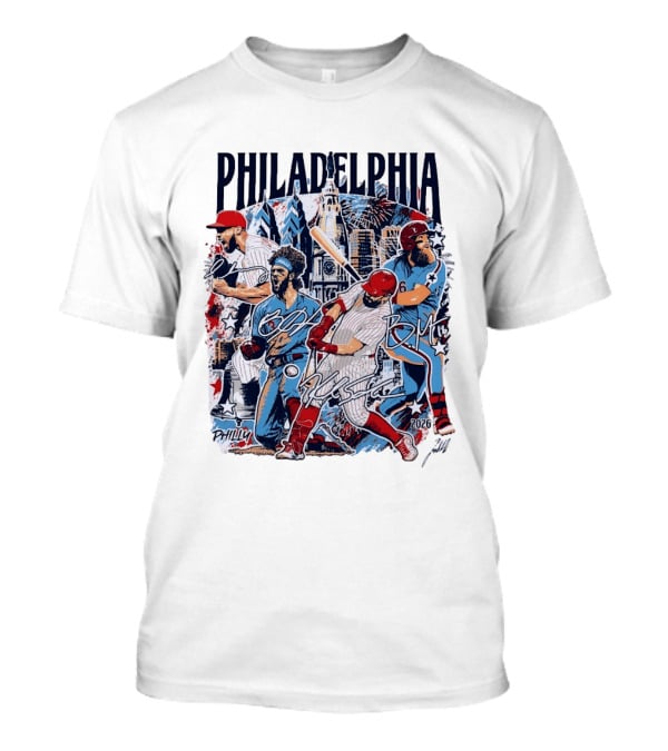 Philadelphia Phillies Stars Skyline 2026 Philly Batter Montage T-Shirt
