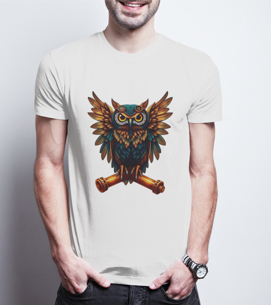 Steampunk Owl With Gears And Pistons Mechanic Aesthetic T-Shirt