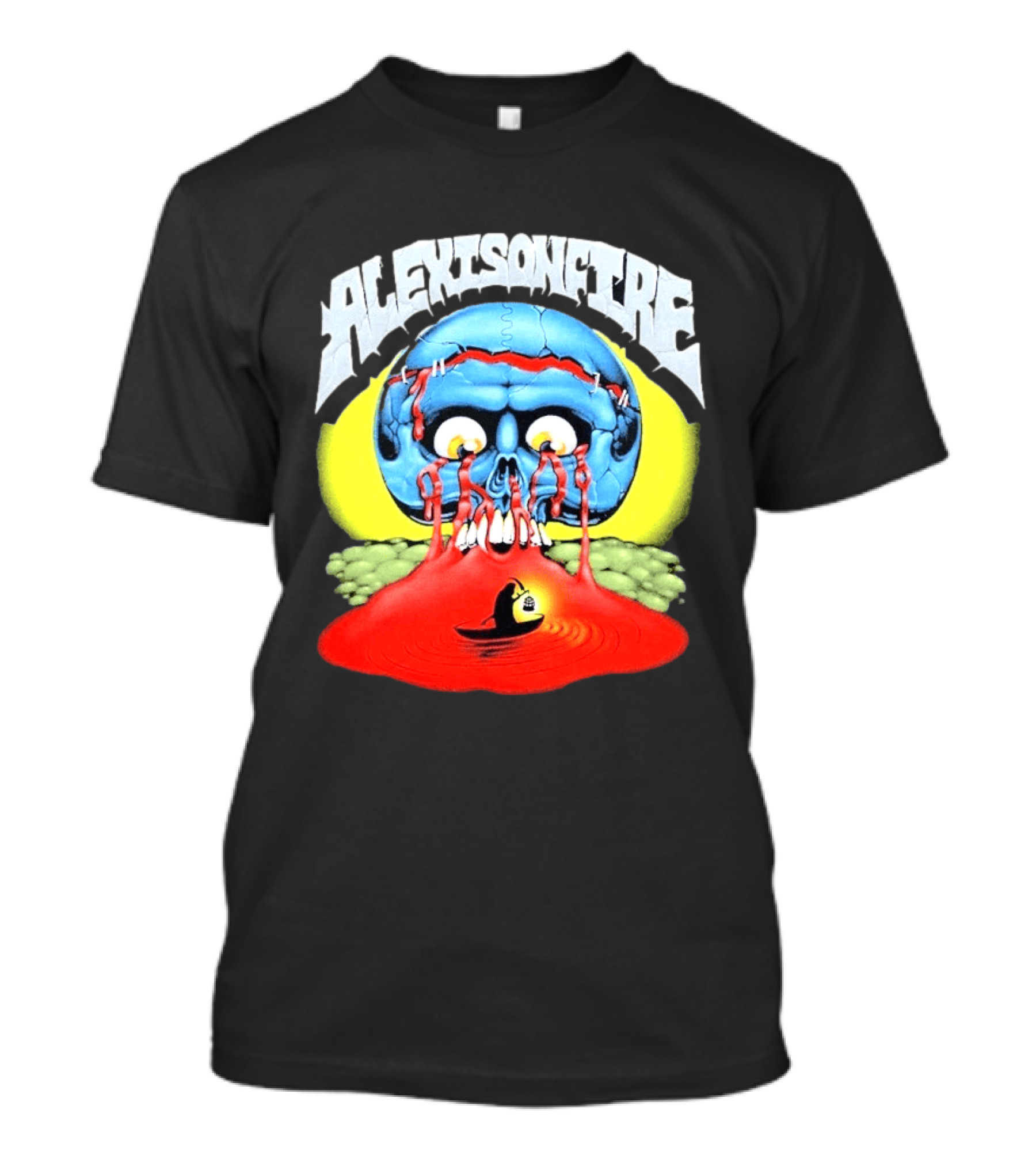 Alexisonfire Skull Island Creepy Blue Skull With Red Eyes And Boat T-Shirt