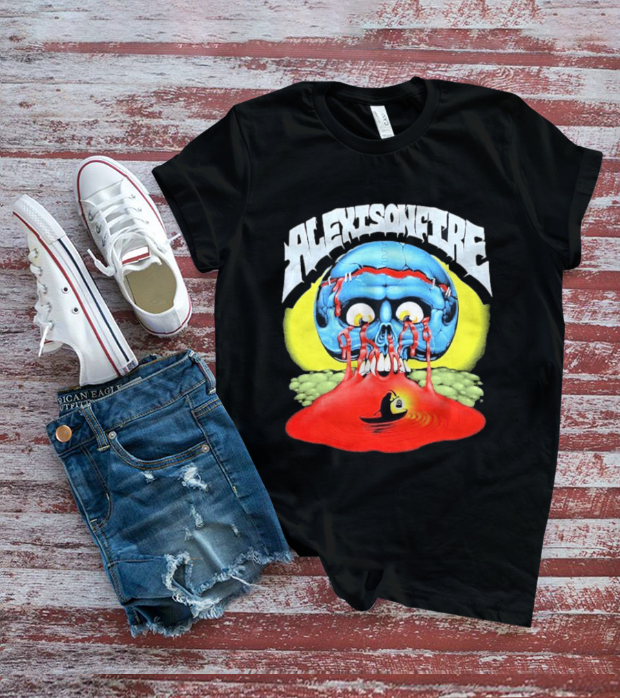 Alexisonfire Skull Island Creepy Blue Skull With Red Eyes And Boat T-Shirt