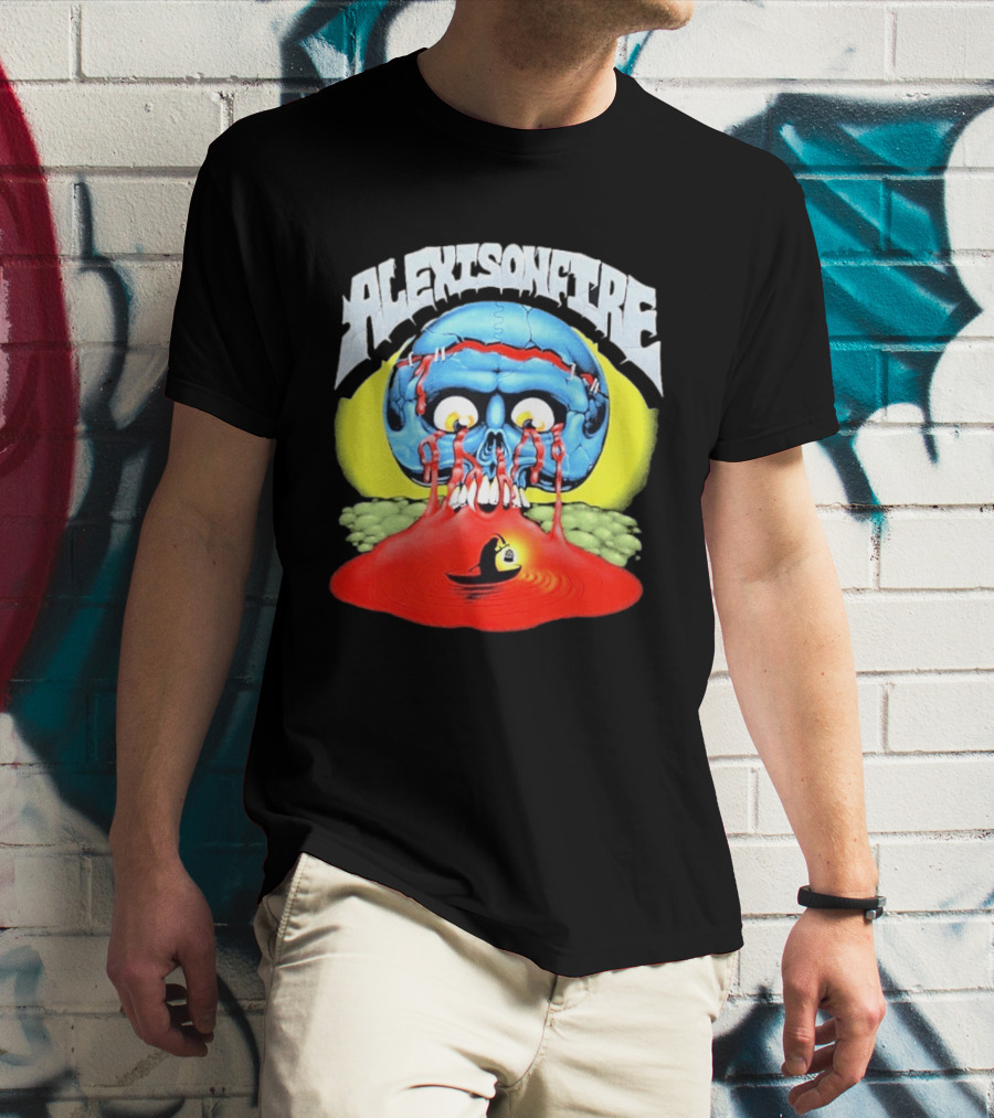 Alexisonfire Skull Island Creepy Blue Skull With Red Eyes And Boat T-Shirt