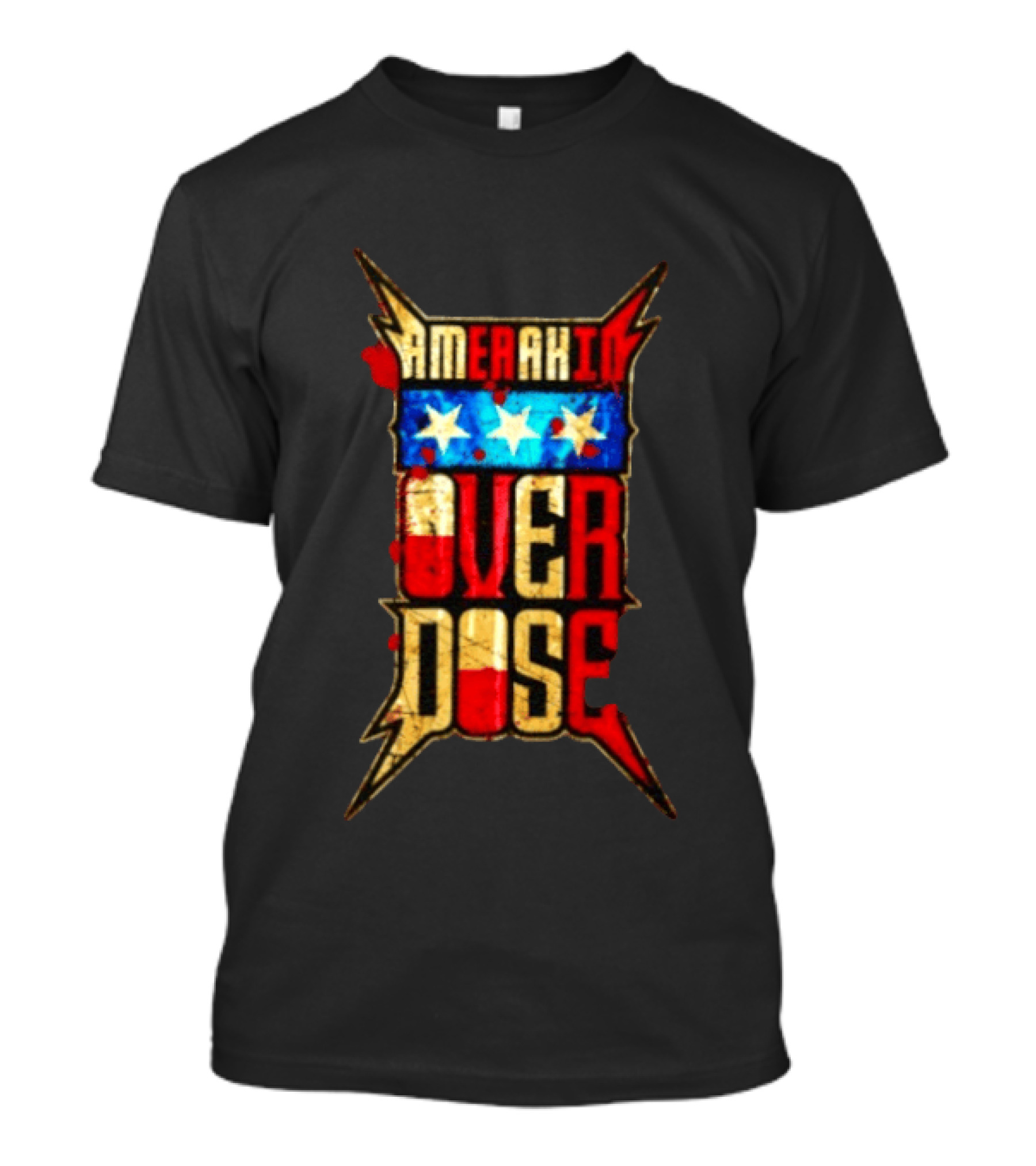 Amerakin Overdose Distressed American Flag Stars Industrial Metal T-Shirt