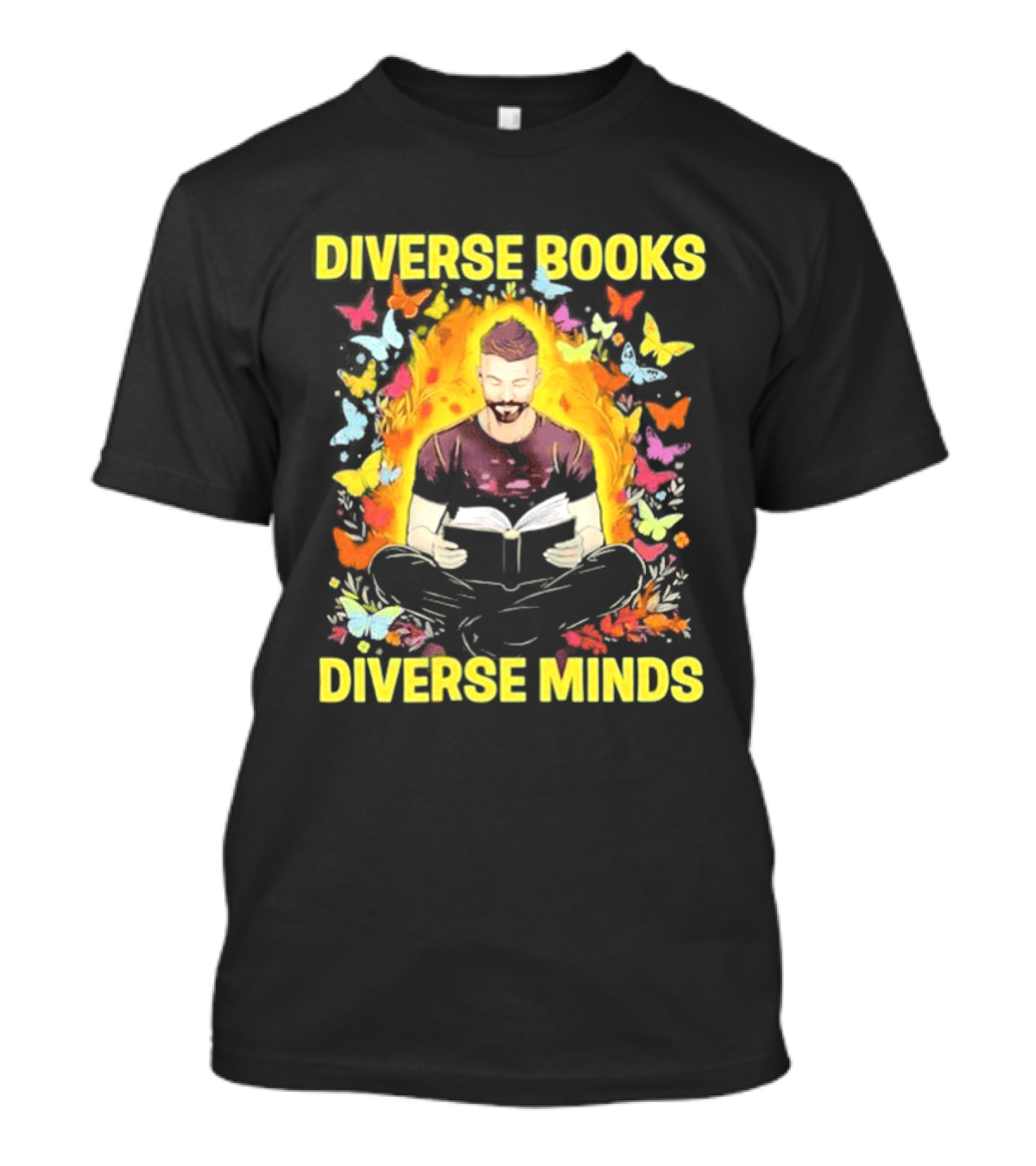 Diverse Books Diverse Minds Reading Book Lover With Colorful Butterfly Motif T-Shirt