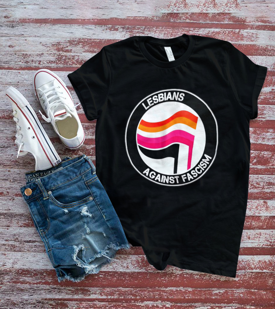 Lesbians Against Fascism Lesbian Flag Circle T-Shirt