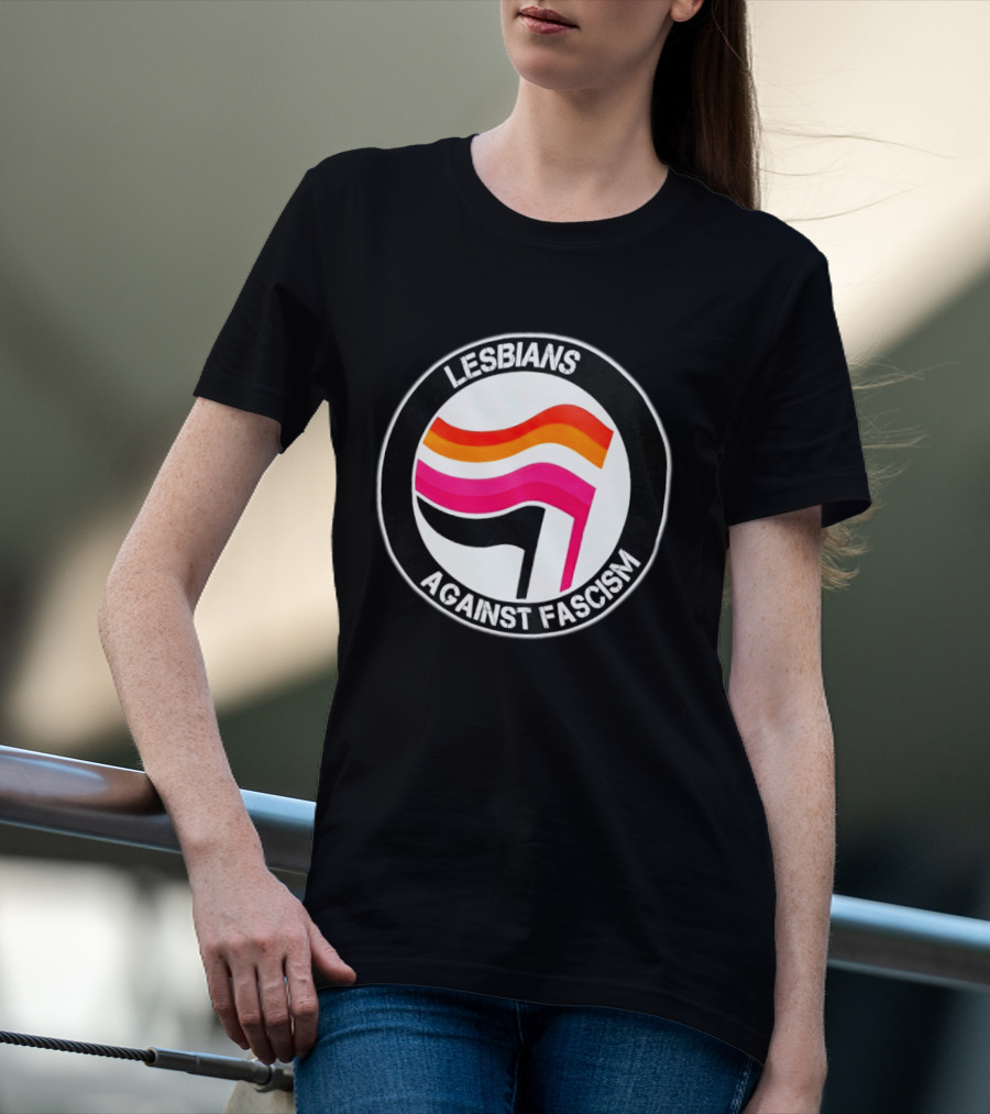Lesbians Against Fascism Lesbian Flag Circle T-Shirt