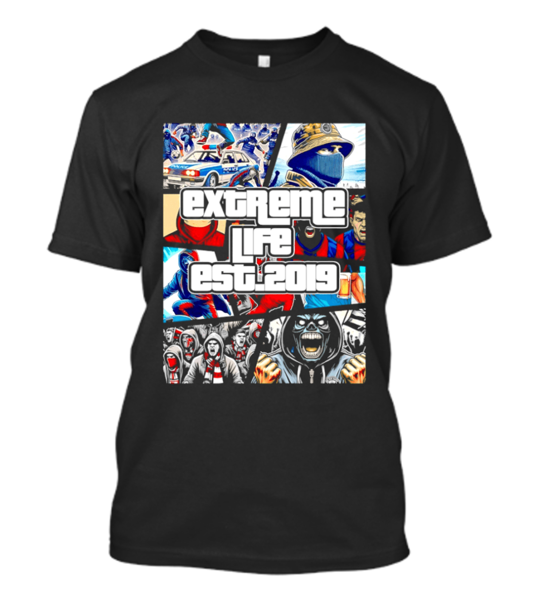 Extreme Life Est 2019 Football Hooligan Collage T-Shirt